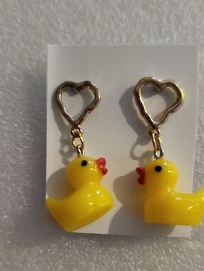 Hand Crafted Yellow Duck Heart Drop Earrings
